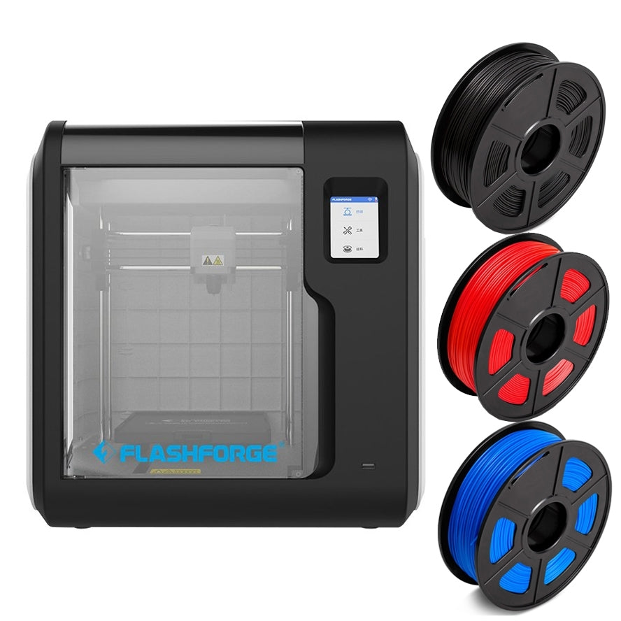 Flashforge Adventurer 3 Desktop 3D Printer with 3 Rolls 1.75mm PLA+ filament (Black, Red, Blue)